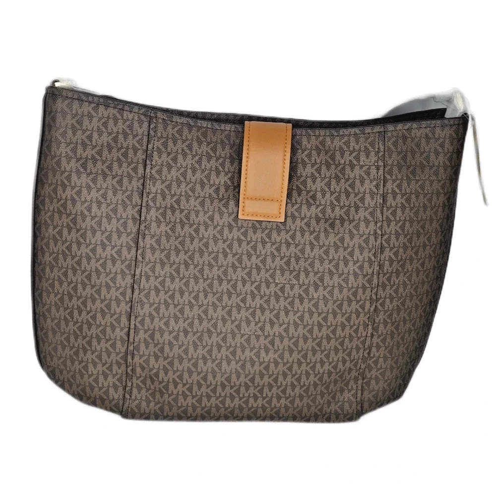 Michael Kors Addie Large Canvas Hobo Signature Shoulder Bag-Brown/Acorn-NWT